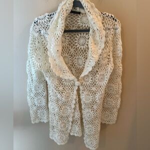 Vintage Michelle Nicole Y2K Granny Square Cardigan long white soft size M